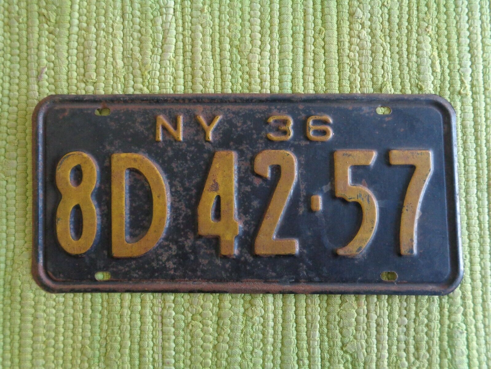 1936 New York License Plate 36 NY Tag 8D 42-57