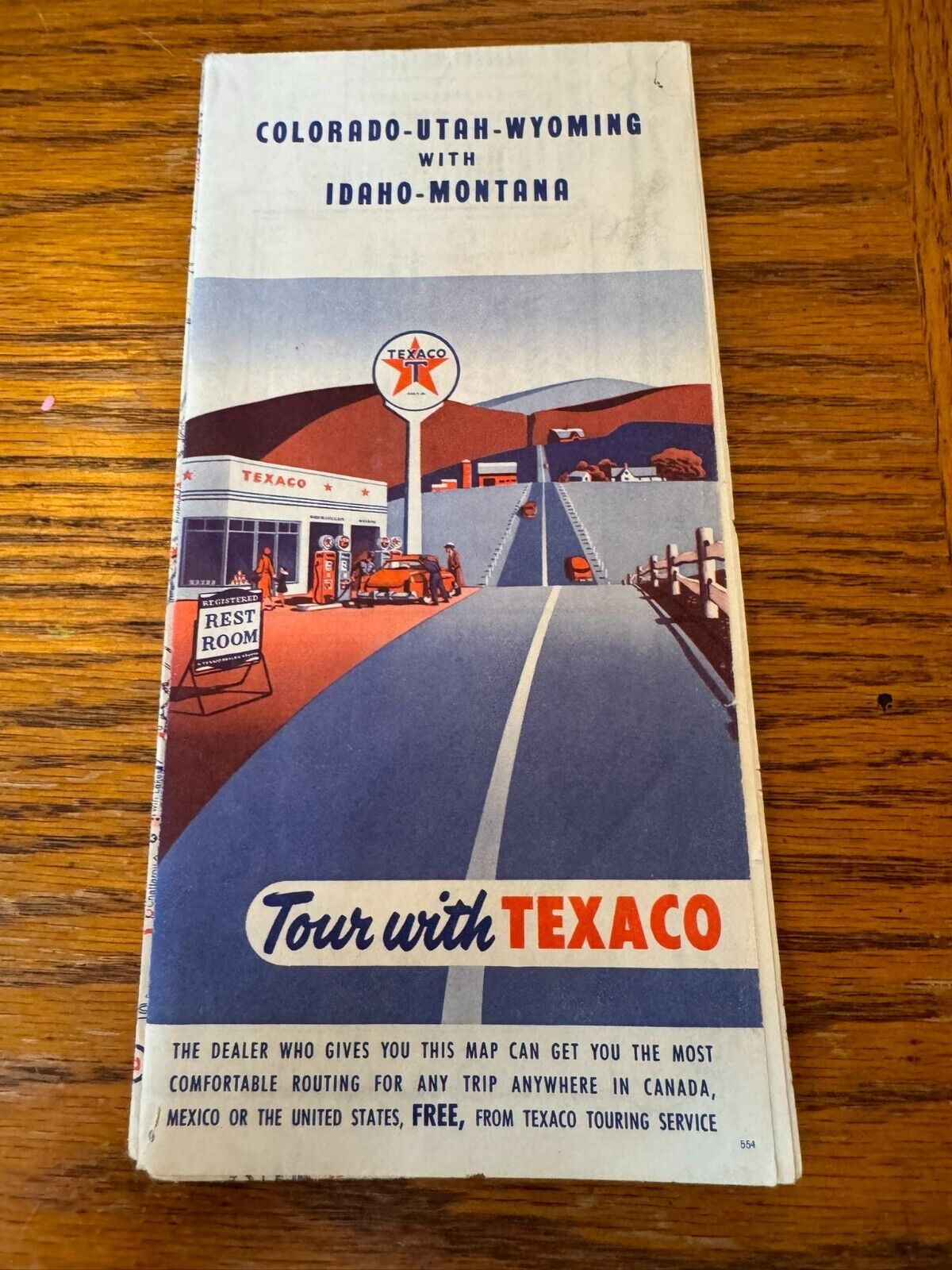 1954 Vintage Texaco Map of Colorado-Utah-Wyoming with Idaho-Montana