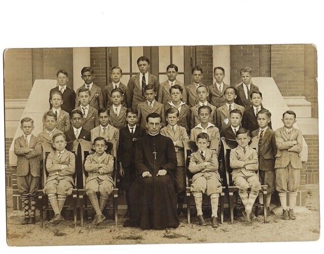 c1910s Pastor With Children Group Photo Church Religious RPPC Postcard