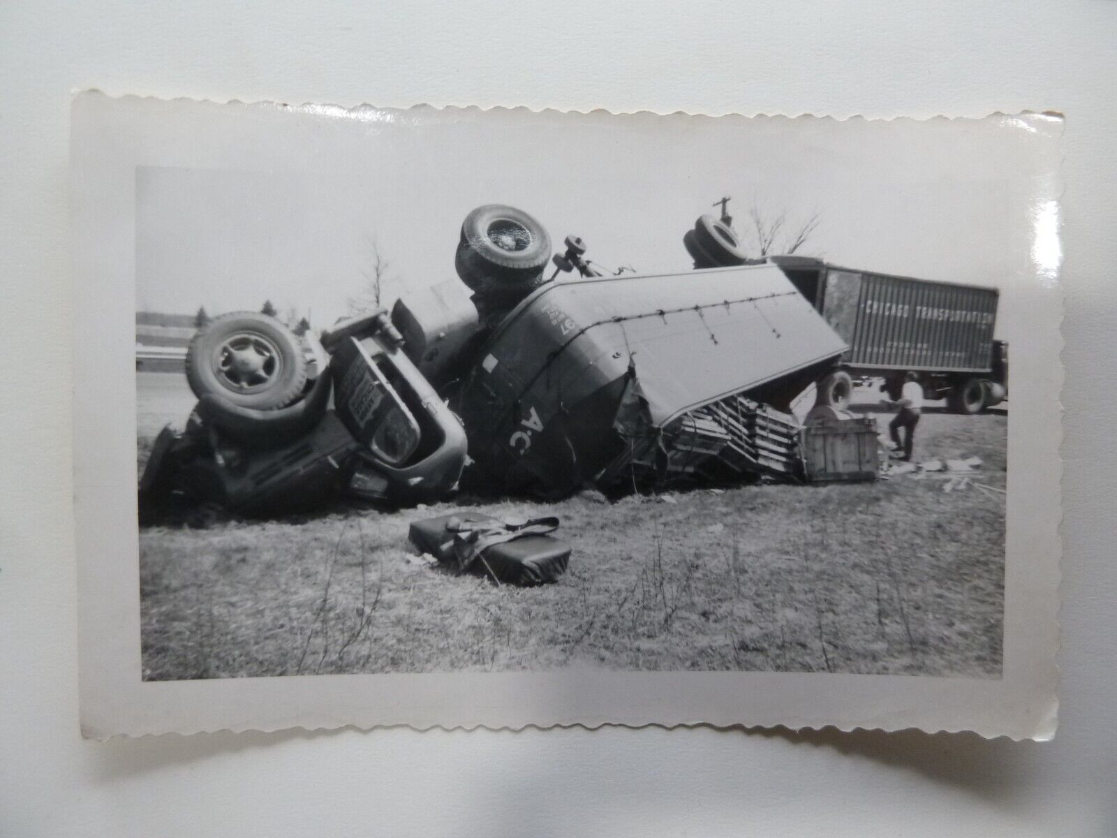 Vintage Original BW 1950s Truck Crash Photo 4 5/8 x 3\