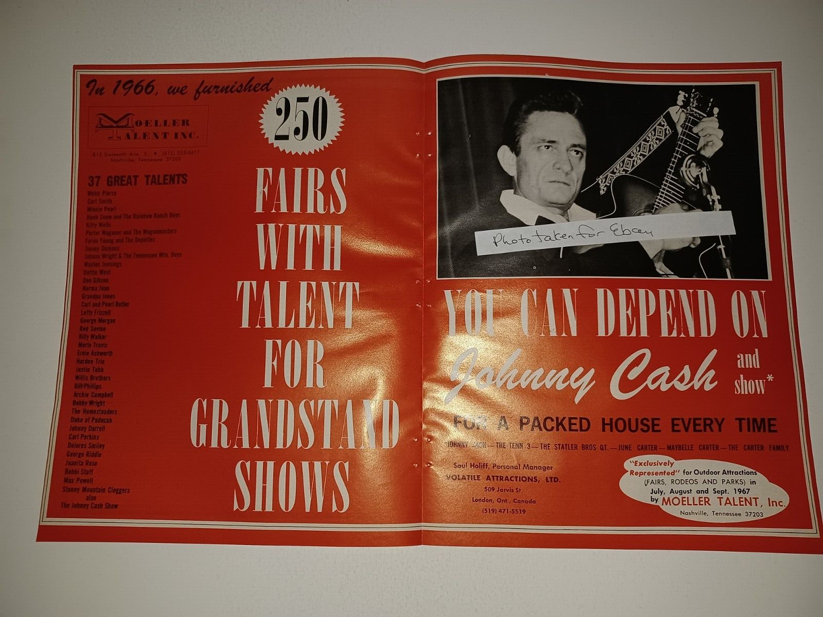 Johnny Cash 1967 2 page 8x11 Magazine booking Ad