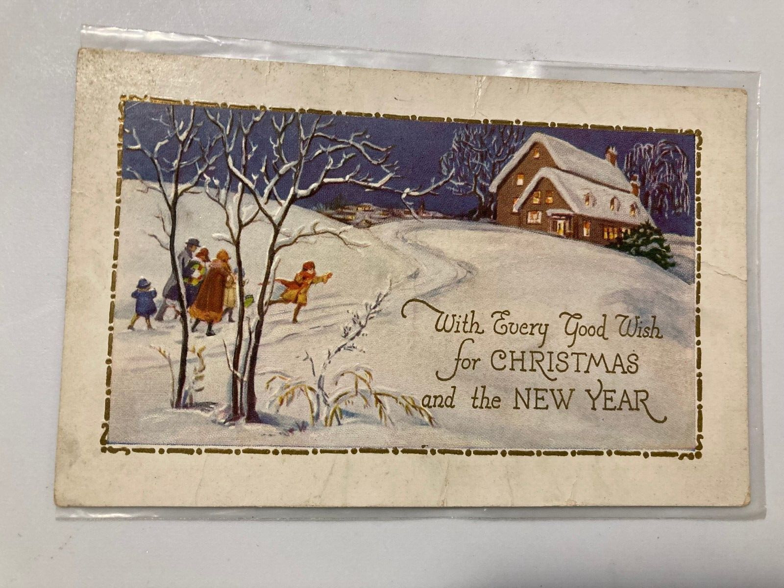 C. 1919 Christmas & New Year Vintage Postcard Christmas Carolers Winter Night