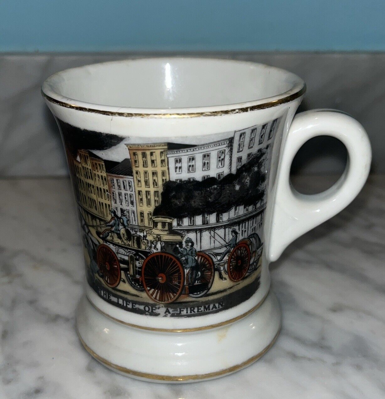 Vintage The Life of a Fireman Firefighter Fire Rescue Moustache Mug 