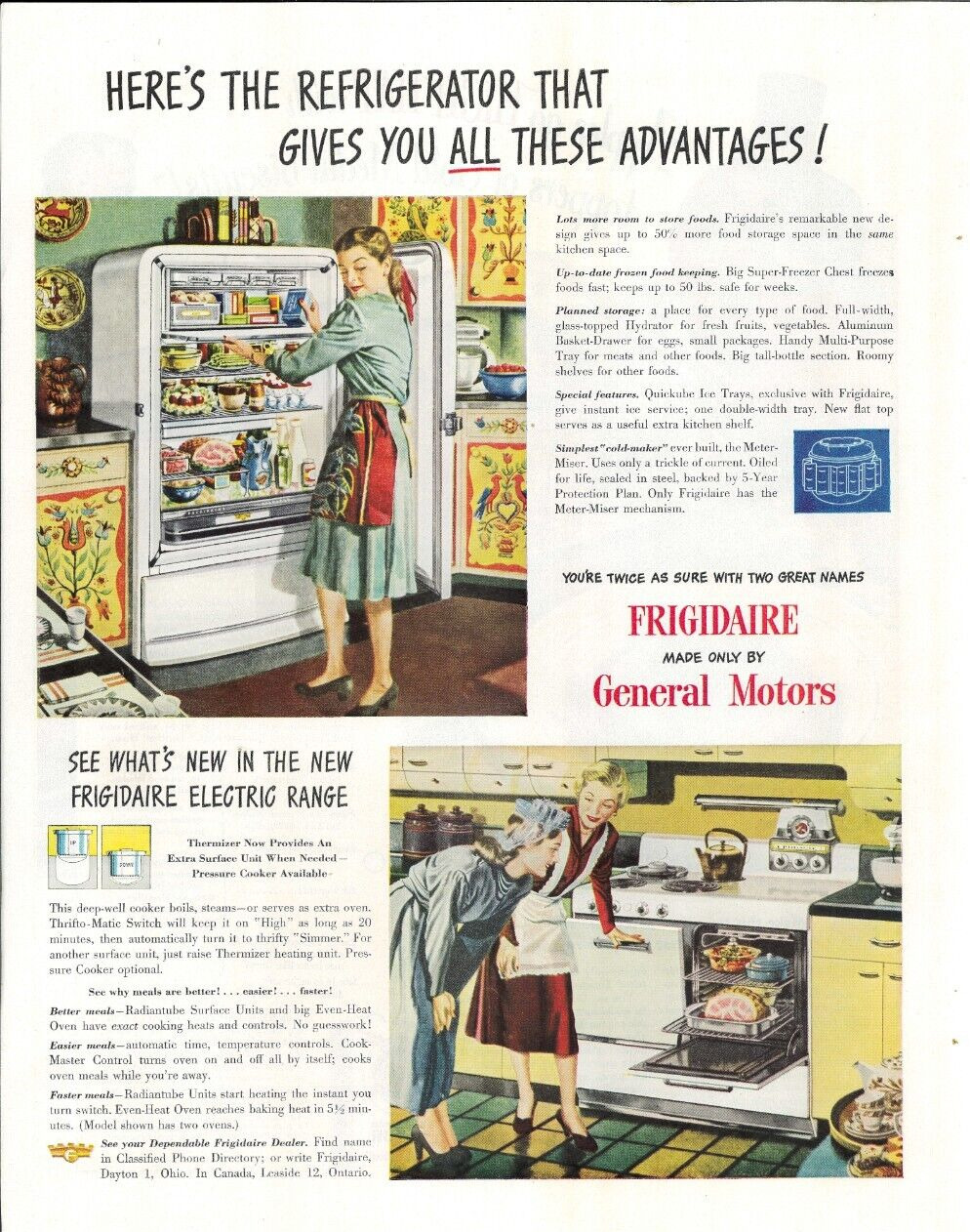 1948 FRIGIDAIRE General Motors Refrigerator Range Oven Vintage Magazine Print Ad