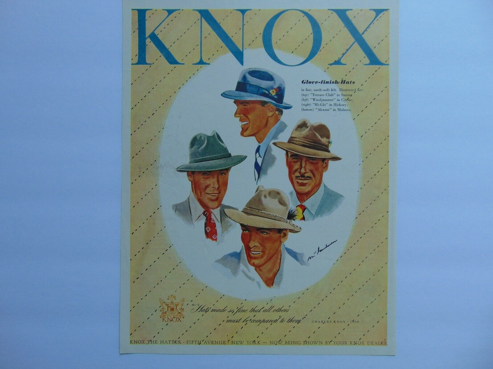 1947 KNOX MENS HATS KNOX THE HATTER Fifth Ave New York vintage art print ad