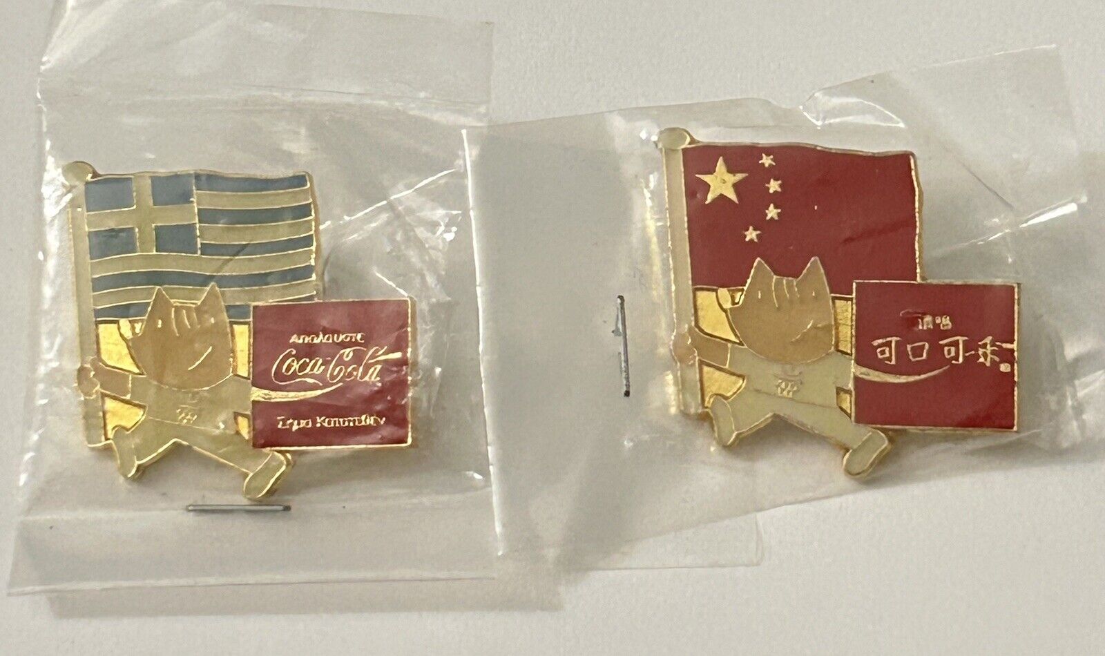 VTG PIN OLYMPIC BARCELONA 1992 COCA COLA LOT OF 2 CHINA AND GREECE