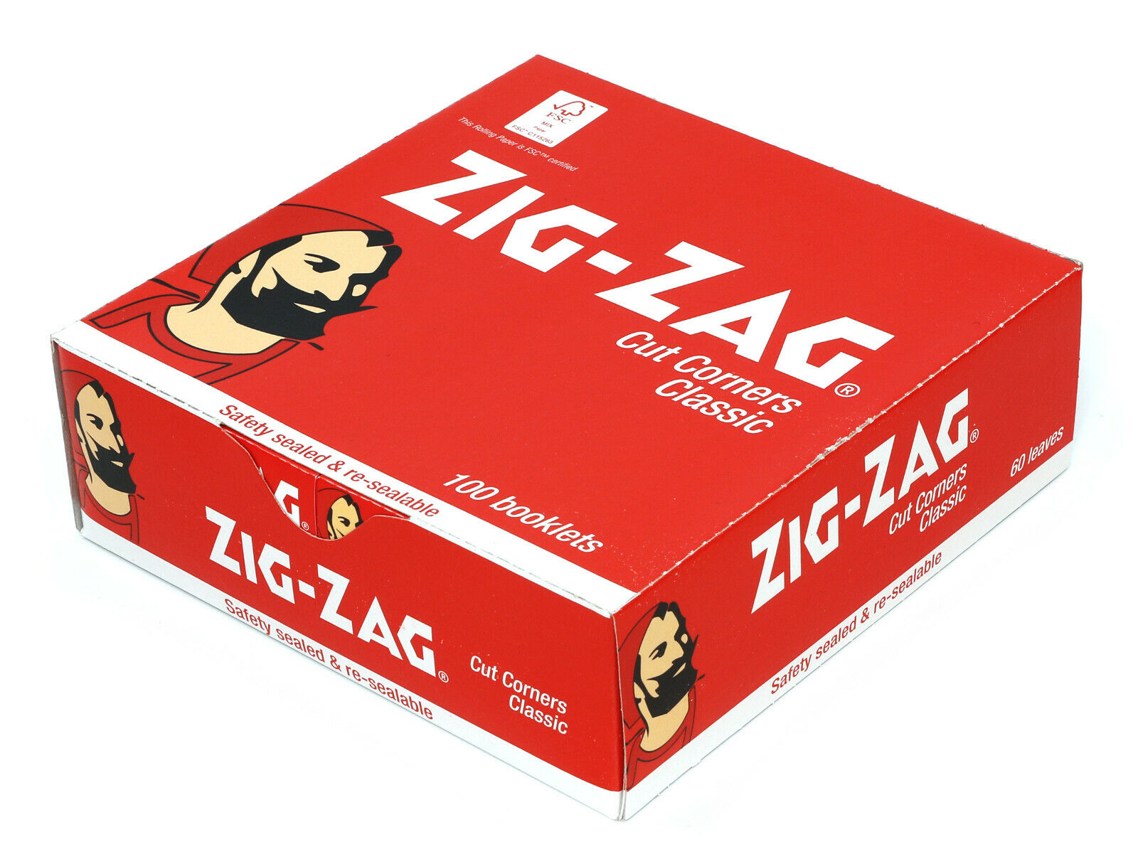 1 box rolling paper Zig Zag RED Classic Cut Corners 100 x 60 - total 6000 papers