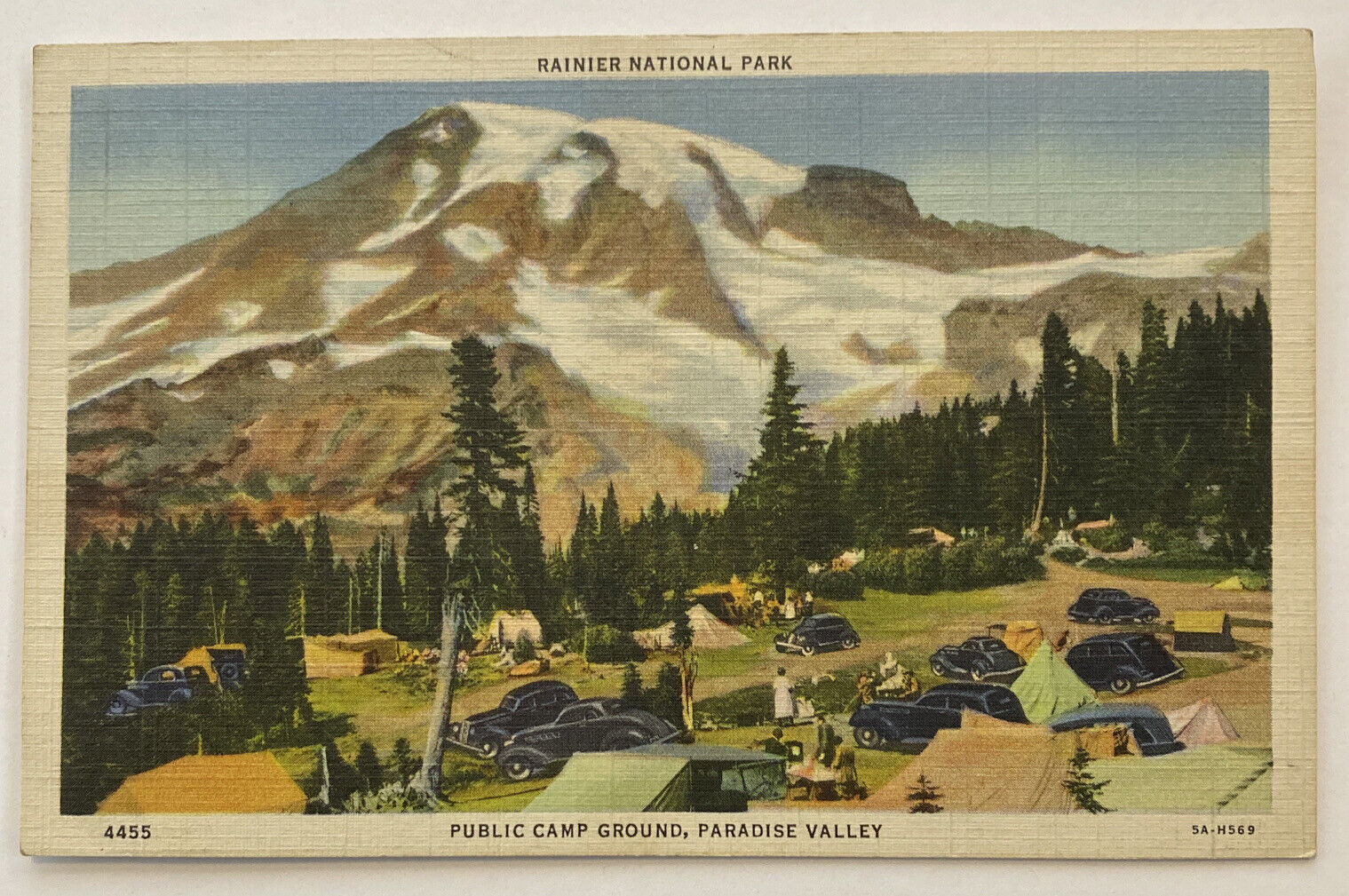 Vintage Postcard, Public Campground, Paradise Valley. Rainier National Park