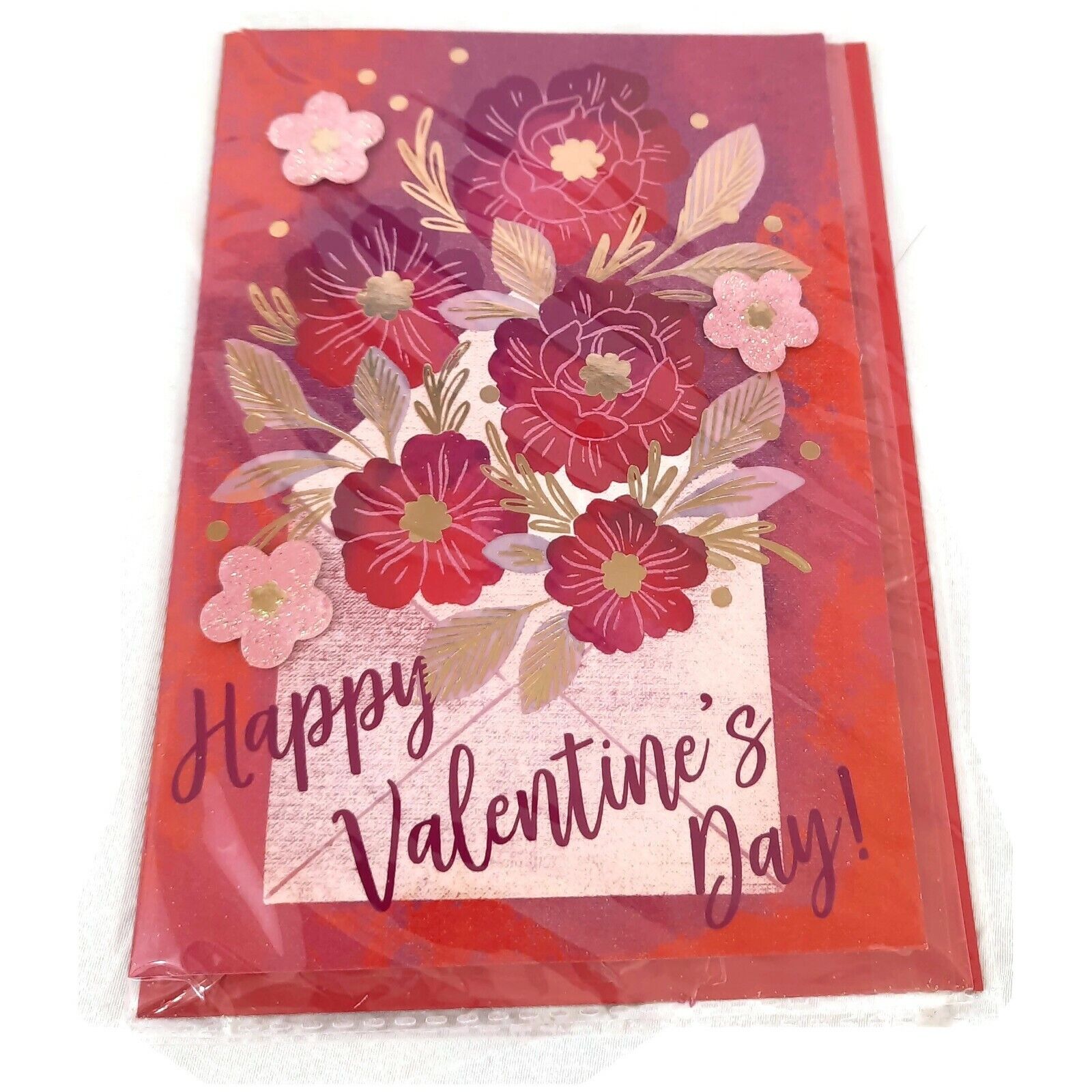 Happy Valentines Day Floral & Foil Valentines day Card Red 2 Pack New Pink Flow
