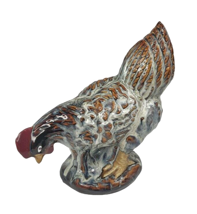 Ceramic Glazed Pecking Hen Rooster Figurine Brown Red Decorative Country 9\