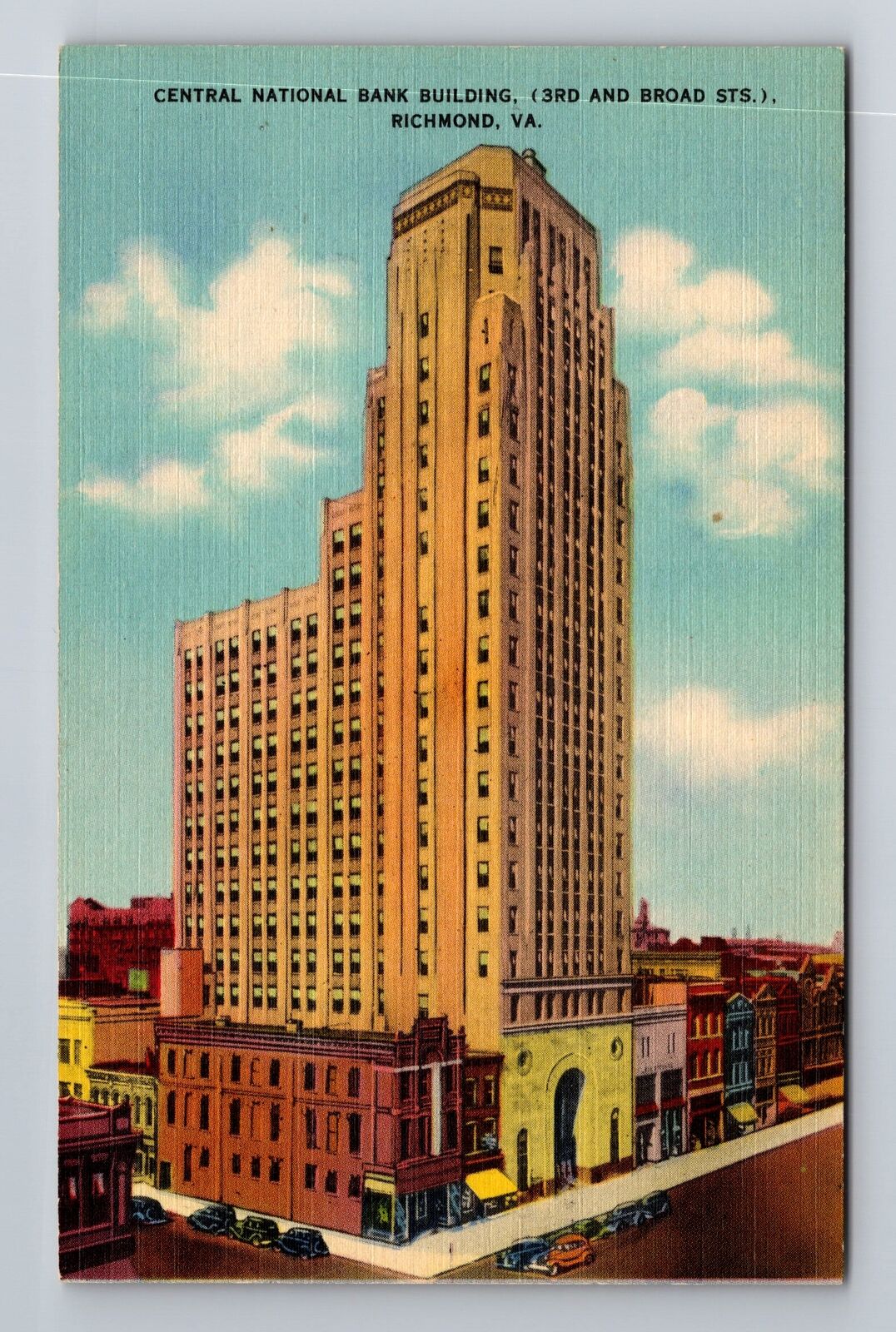 Richmond VA-Virginia, Central National Bank Building, Antique Vintage Postcard