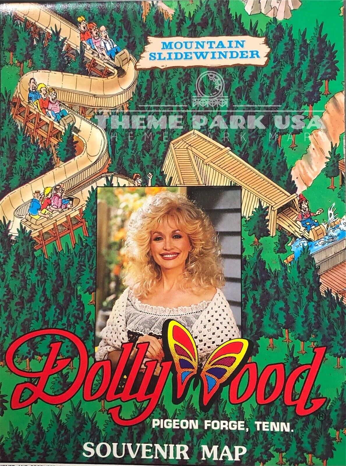 1989 DOLLYWOOD Vintage Theme Park Souvenir Map Pigeon Forge TN Dolly Parton