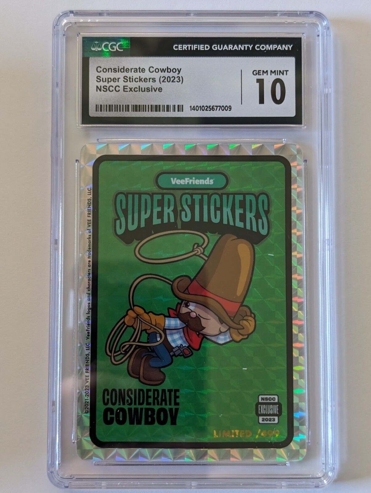 2023 Veefriends Super Stickers NSCC Exclusive Considerate Cowboy CGC 10 Gem Mint