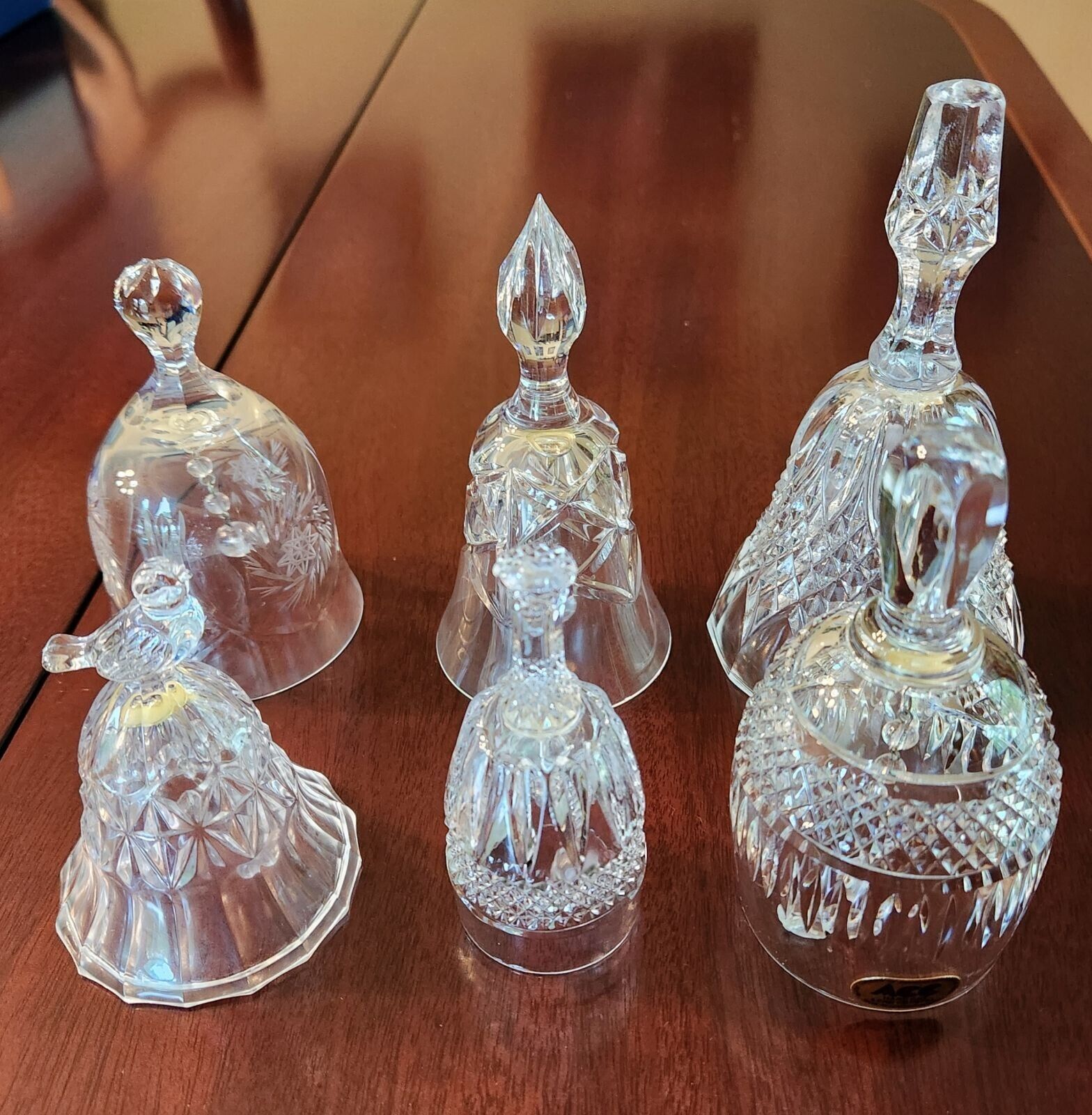 Collector Bell Lot of 6, Lead Glass Bells, Crystal Bells, Vintage 1980\'s Ex Cond