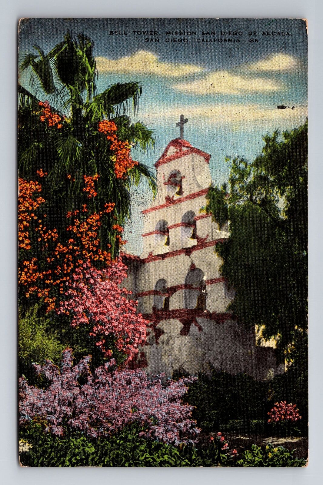 San Diego CA-California, Bell Tower, Mission San Diego, c1951 Vintage Postcard