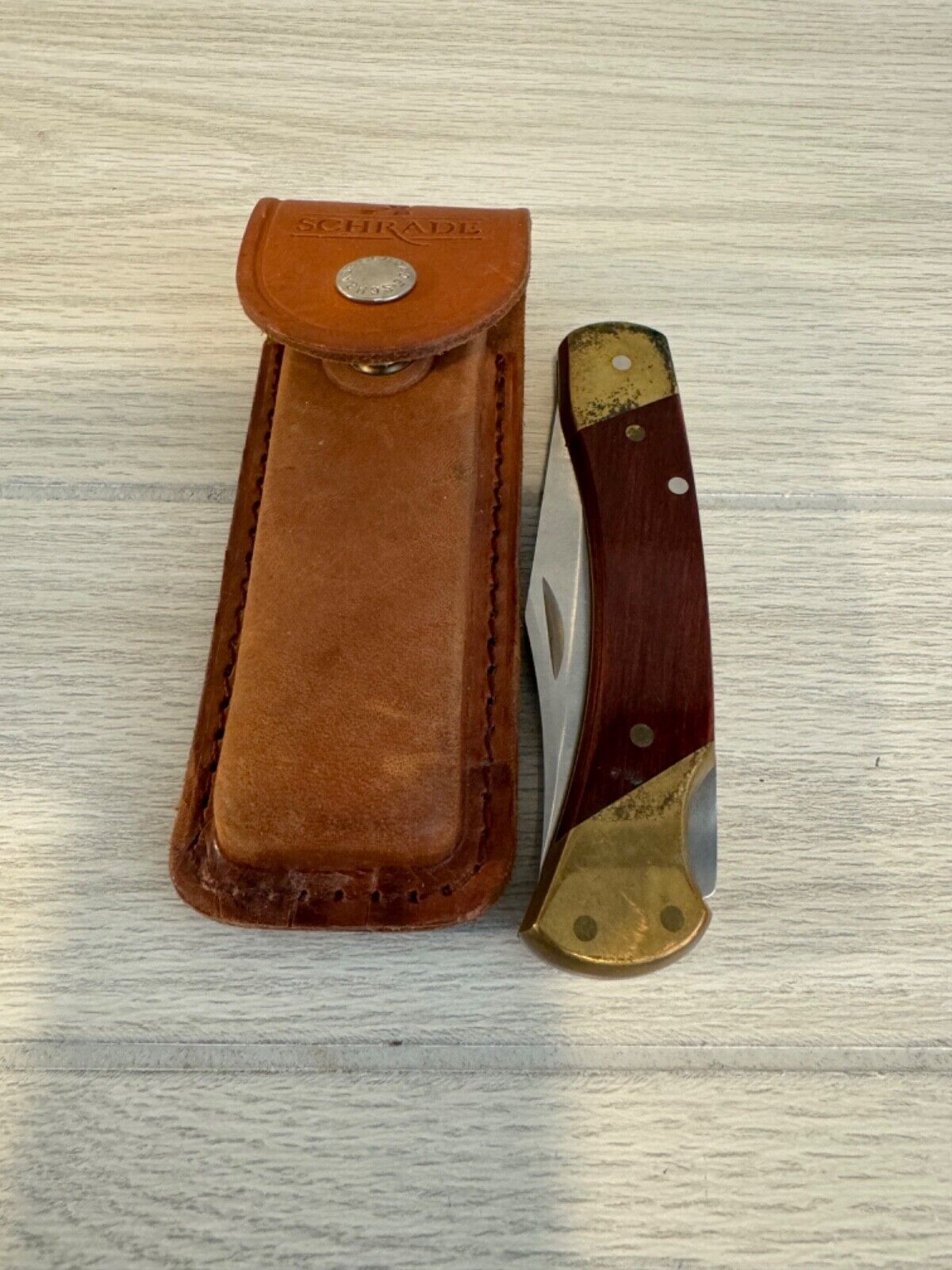 GOOD SHAPE Vintage Schrade + Uncle Henry LB7 Folding Knife with Sheath FAST SHIP