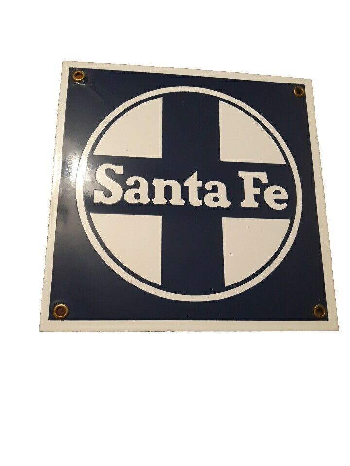 Porcelain Coated Railroad Santa Fe Blue White Sign 8”
