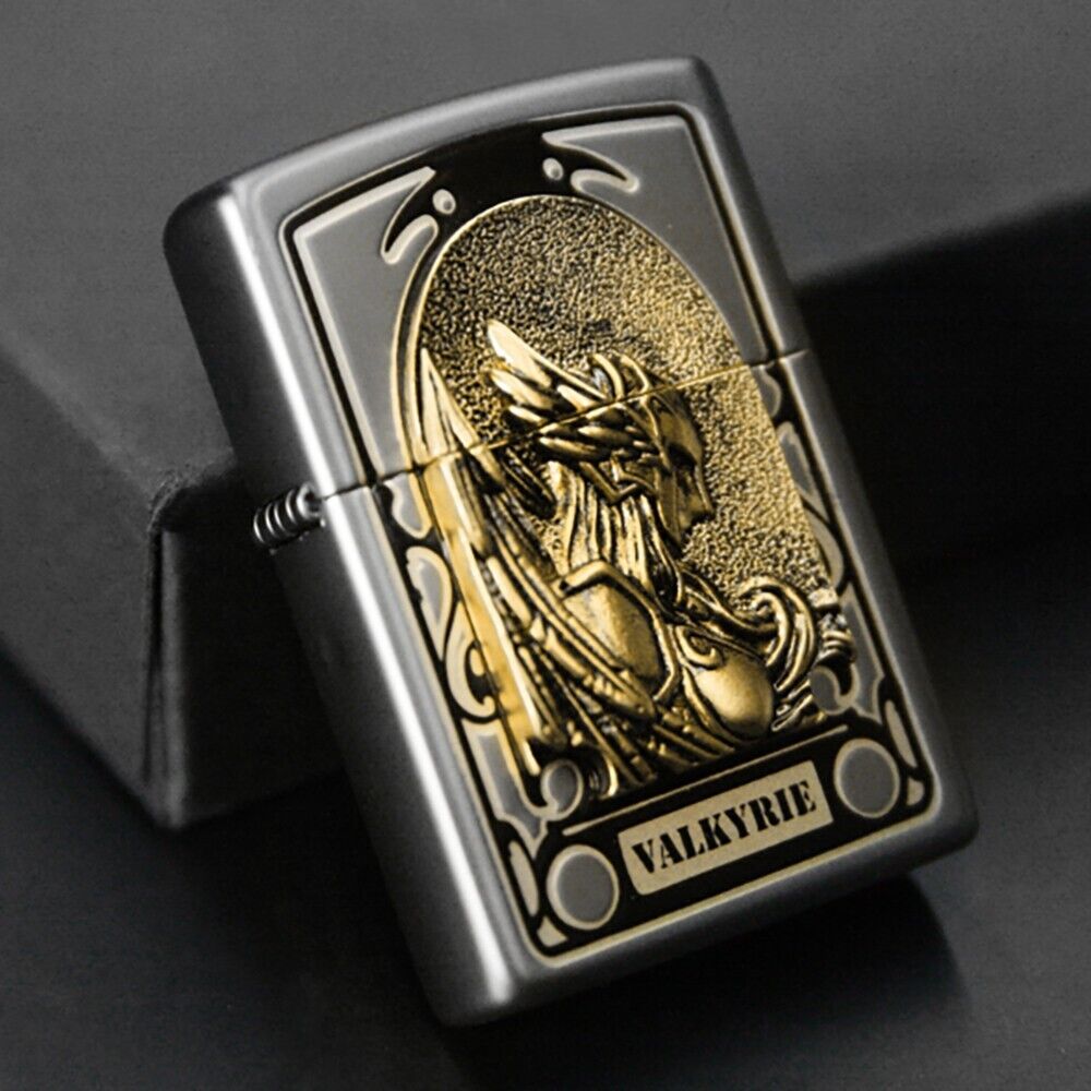 Zippo lighter KR Exclusive Custom/ Valkyrie Gold Emblem Black Pearl Free 4 Gifts