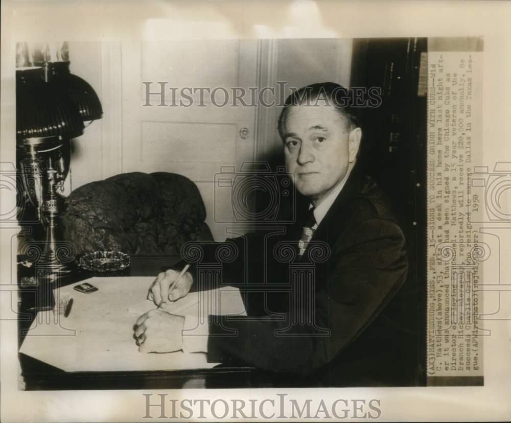 1950 Press Photo Wid C. Matthews, Chicago Cubs Director of Playing Personnel