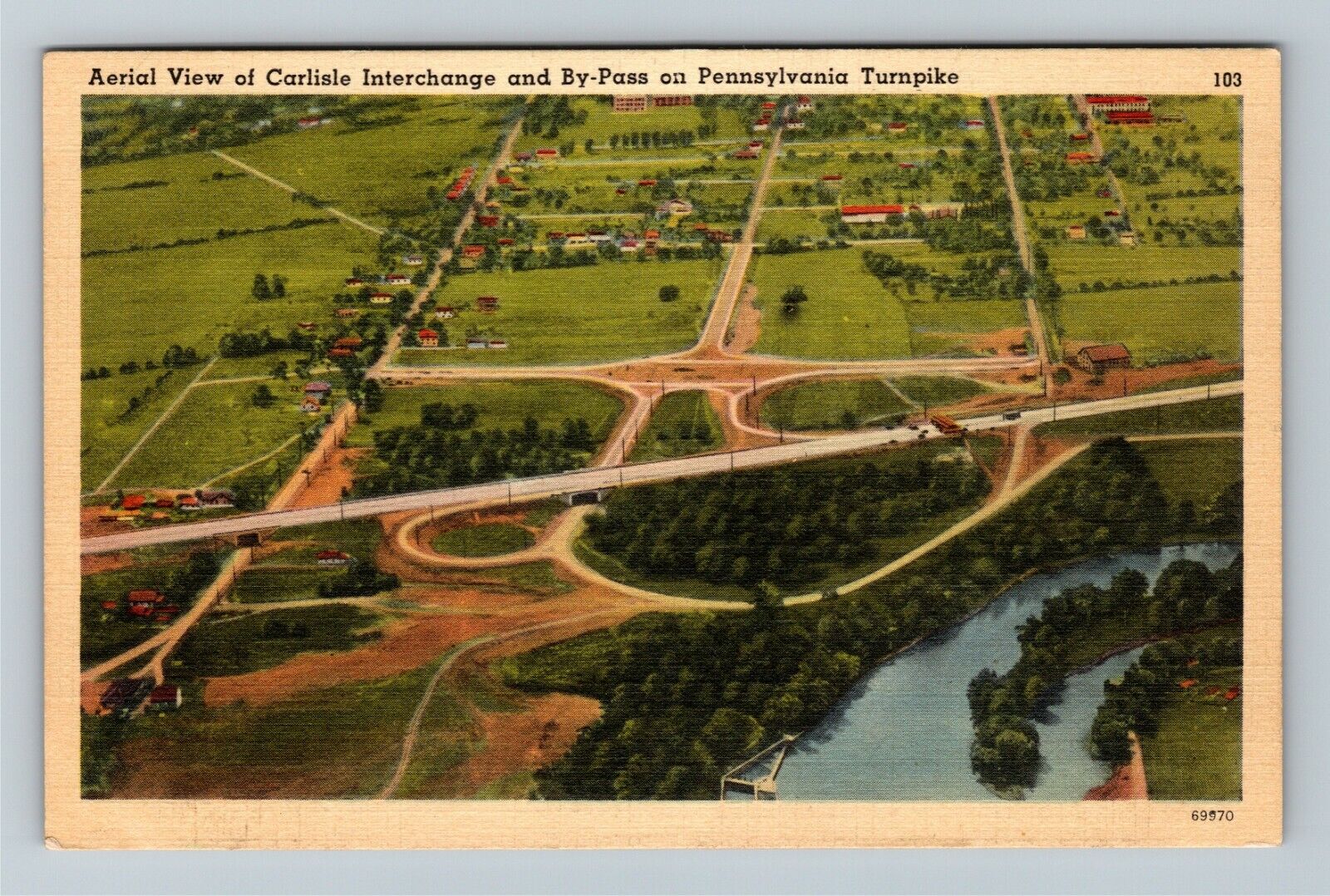 Carlisle PA-Pennsylvania Aerial View Turnpike Interchange By-Pass Linen Postcard