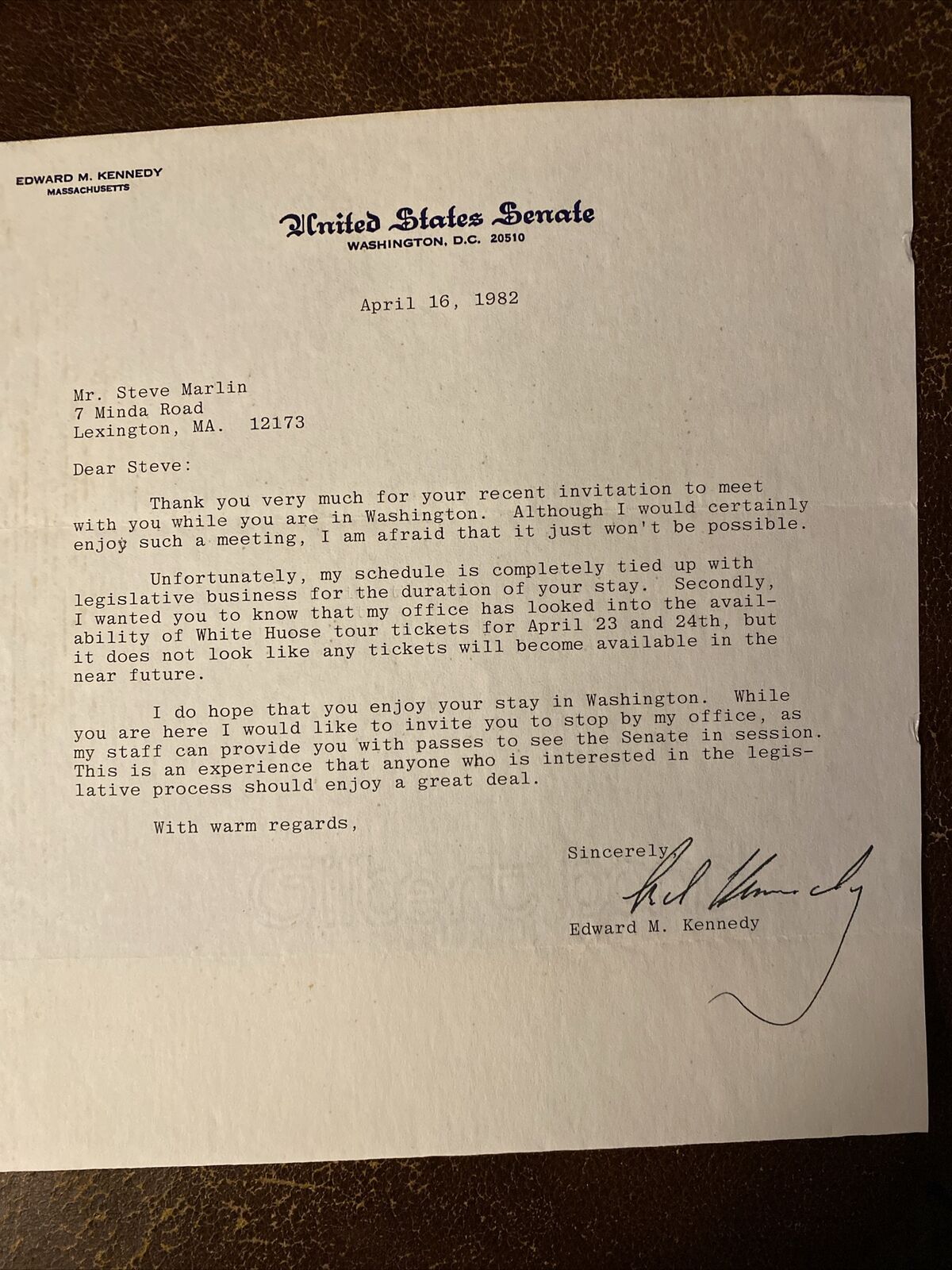 Letters signed by Senator Edward M Kennedy