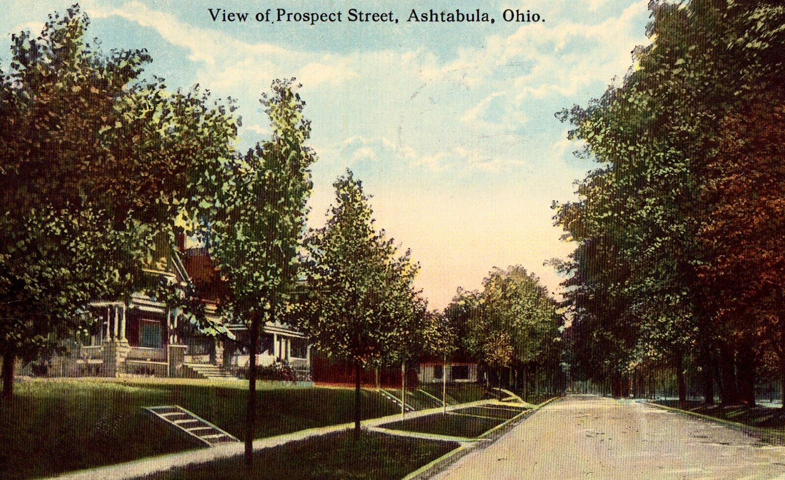 View of Prospect Street - Ashtabula, Ohio Postcard