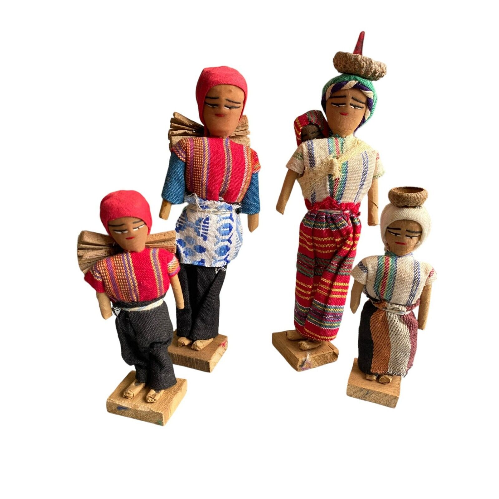 Vintage Guatemalan Folk Art Family Cloth Dolls Figures Lot of 4