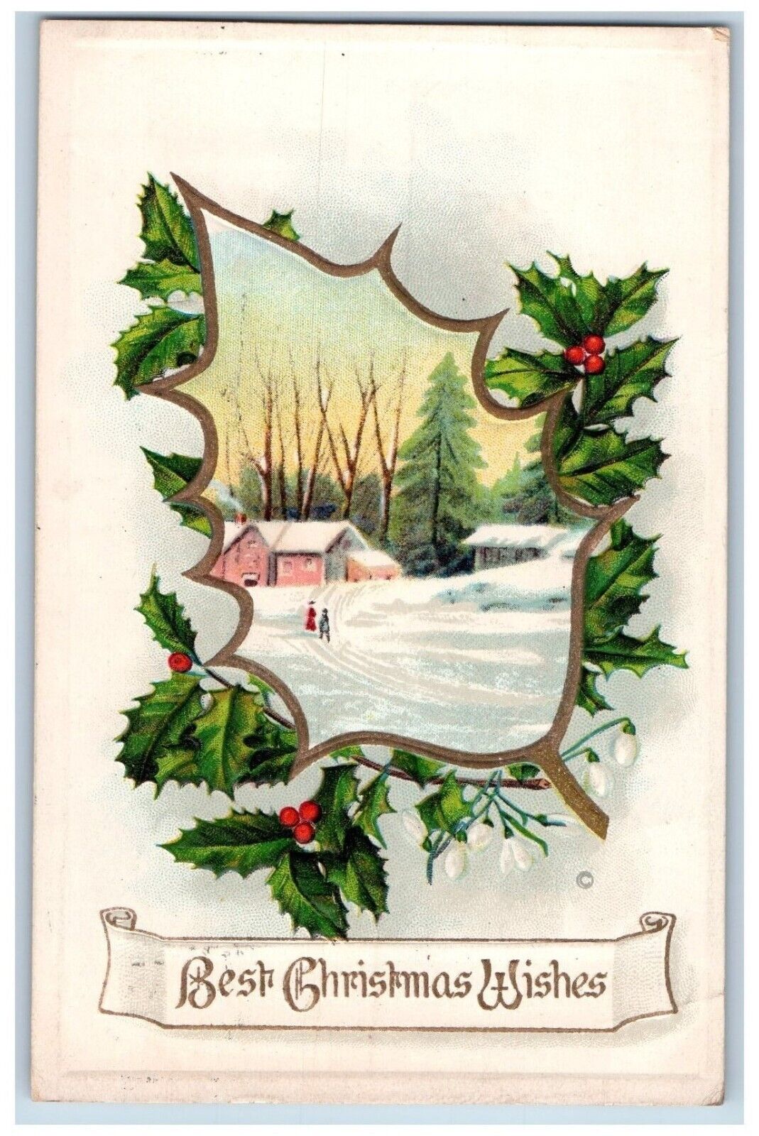 St. Paul MN Postcard Christmas Wishes Holly Berries Winter Embossed 1915 Antique