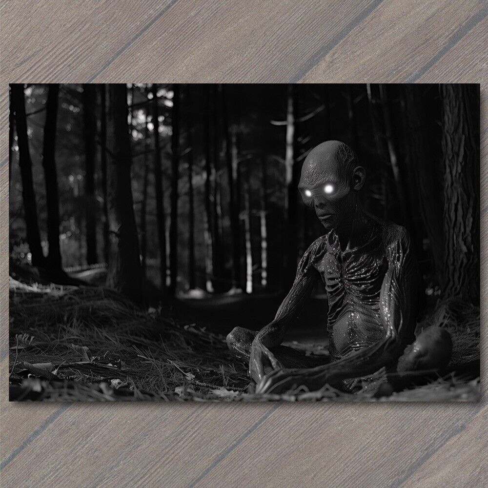 POSTCARD Alien Being Trail Cam Found Weird Scary Eyes Woods Crazy Unusual Creepy