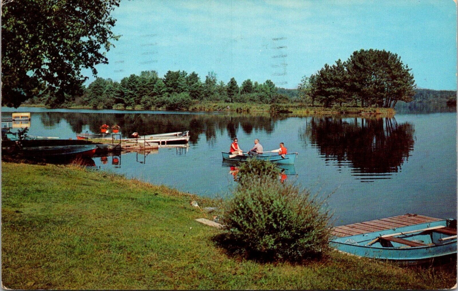 Cadilac Greetings from Baldwin MIchigan MI Lake Fishing Boats 1960s Postcard