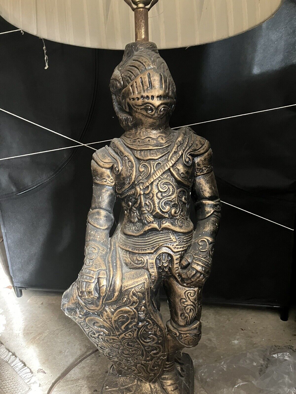 Medieval knight lamp  39 inches tall, antique bronze