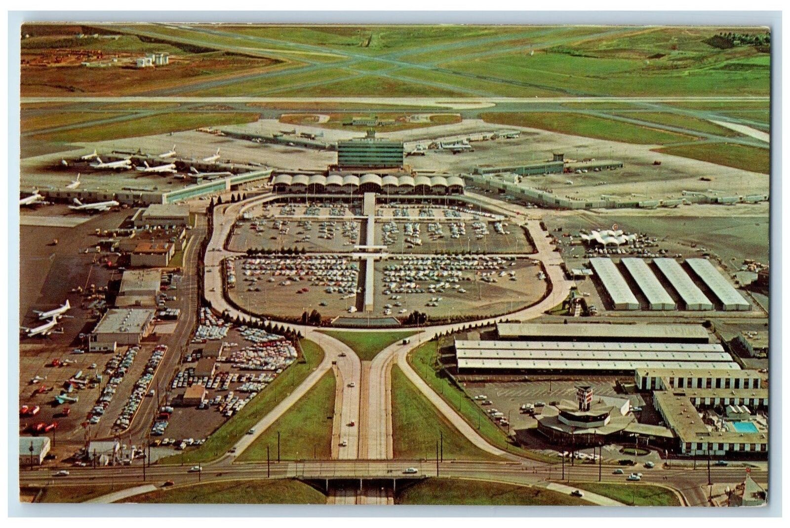 c1960s Aerial View Of Entrance To Atlanta Airport Atlanta Georgia GA Postcard