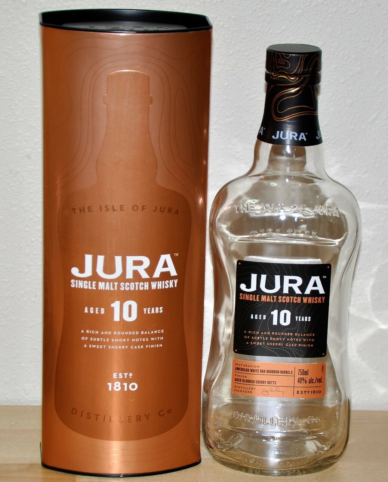 JURA Single Malt Scotch Bottle EMPTY with Corked Stopper / Container 750ml