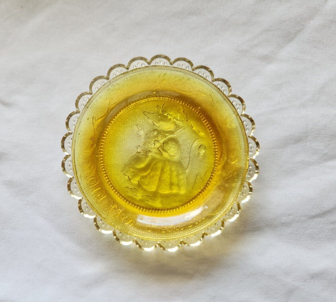 Vintage Pairpoint Glass Cup Plate SANDWICH Mrs. Possum Yellow