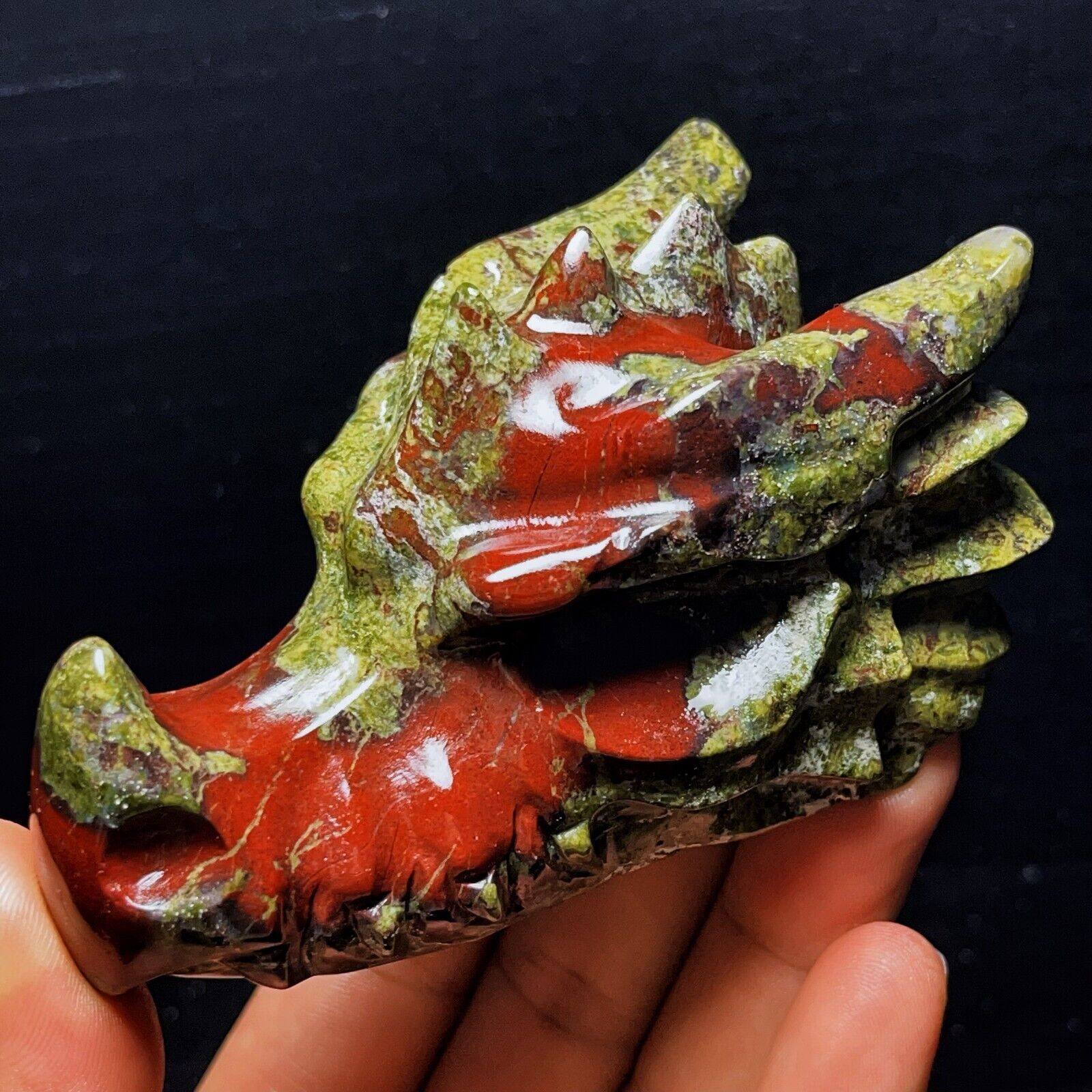 TOP 410G Natural Polished Dragon Blood Stone Hand carved flying dragon  E140