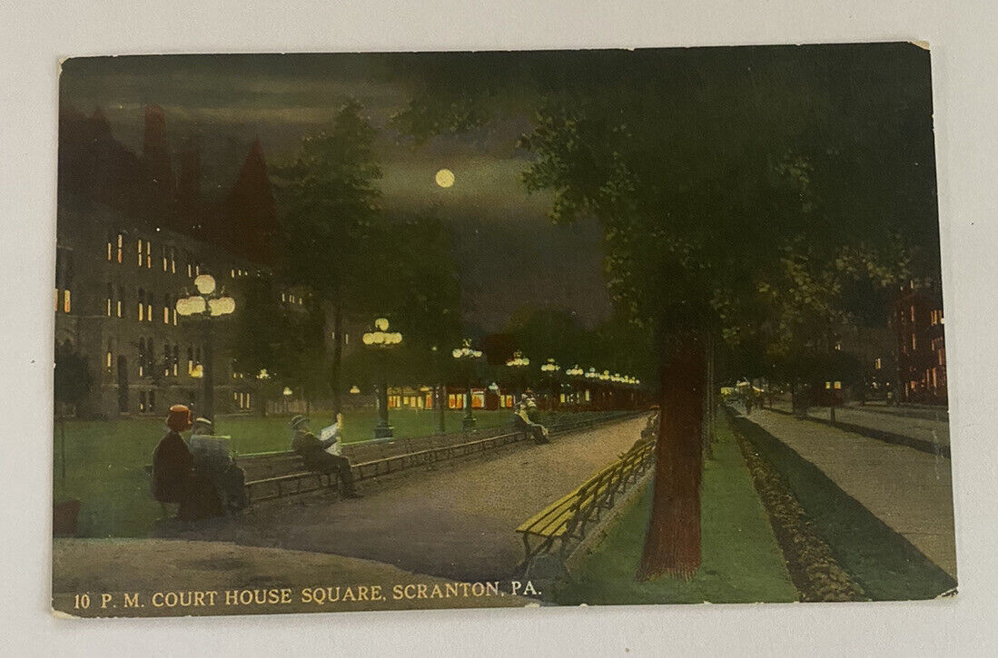 Vintage Moonlight Postcard c1914 ~ Court House Square ~ Scranton Pennsylvania PA