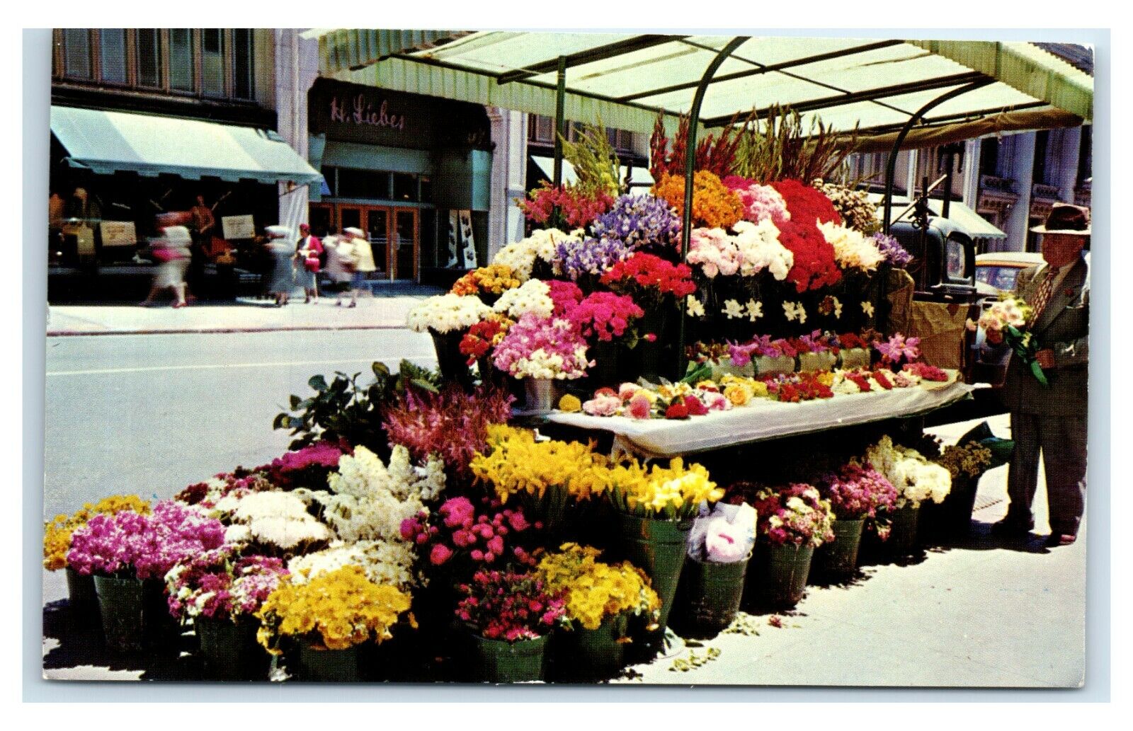 Postcard Sidewalk Flower Stands, San Francisco CA F61