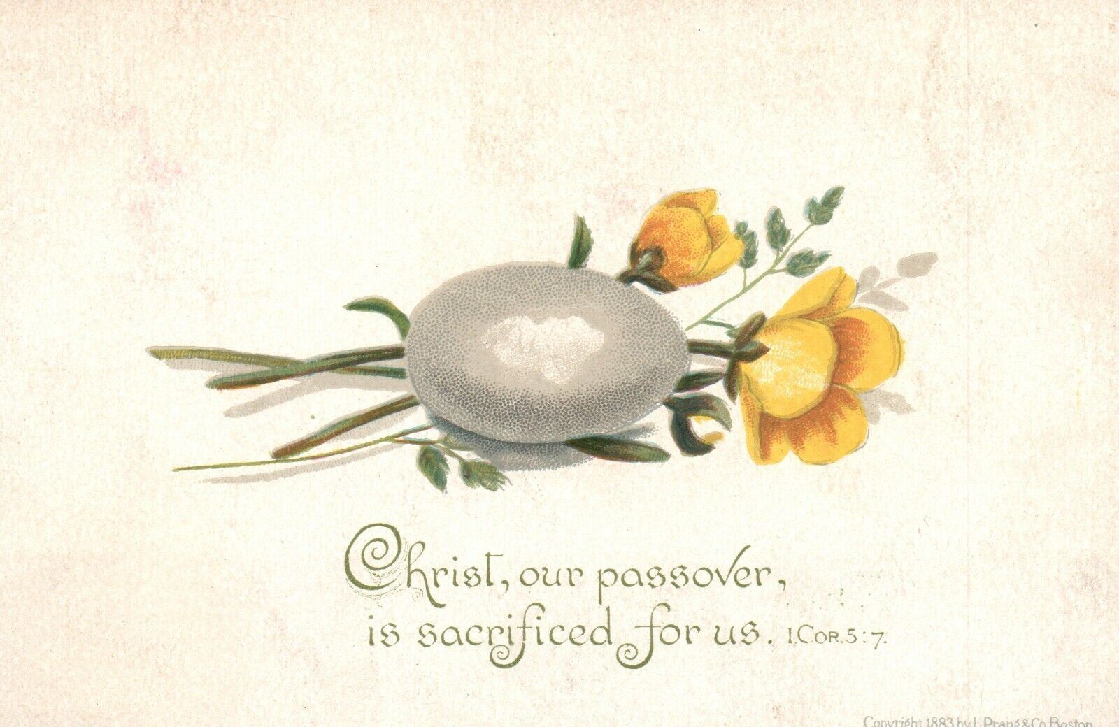 1880s-90s Egg & Yellow Flowers Christ Our Passover is Sacrificed Us Trade Card