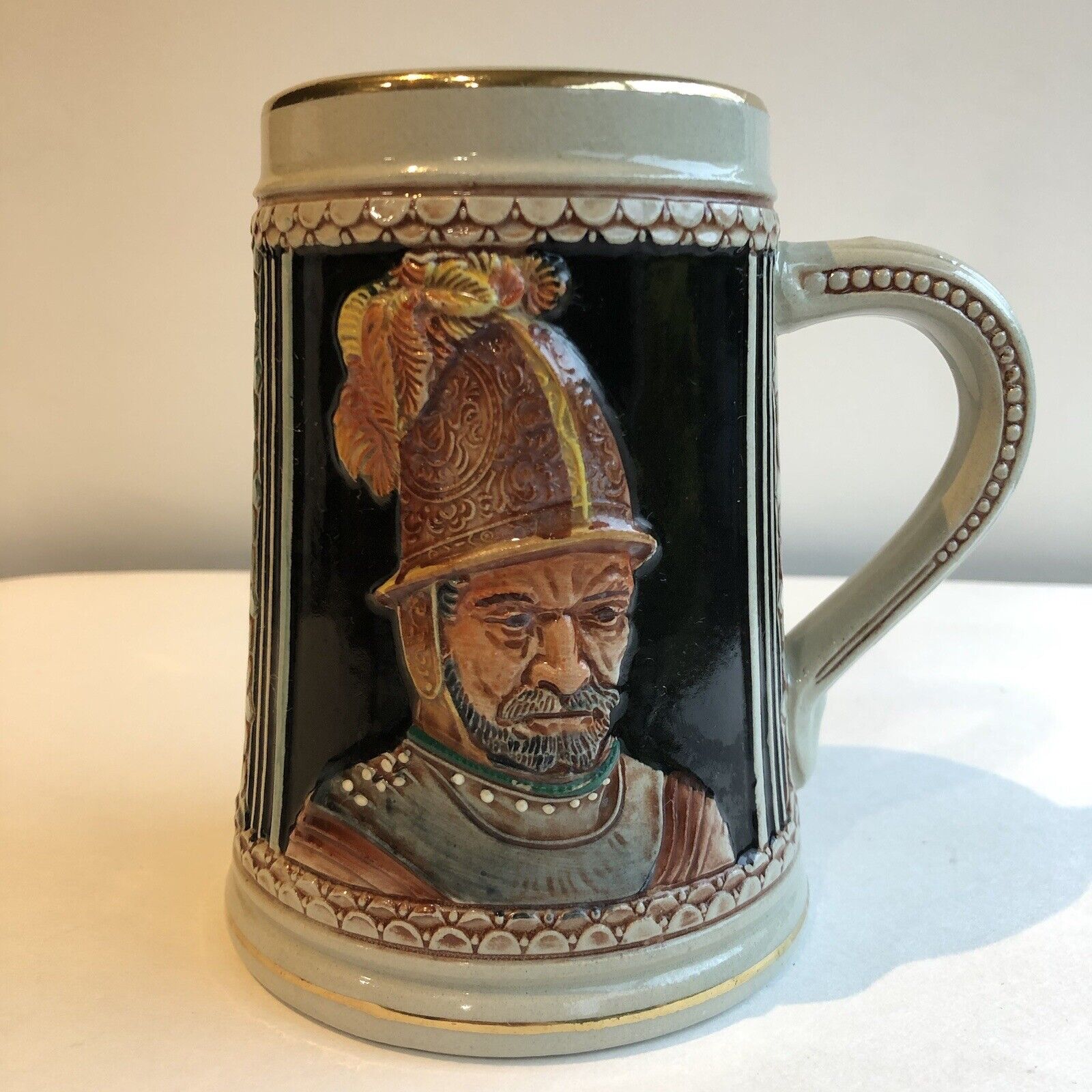 Vintage Germany Gerz Handgemalt Medievil Knight Soldier Beer Stein No Lid