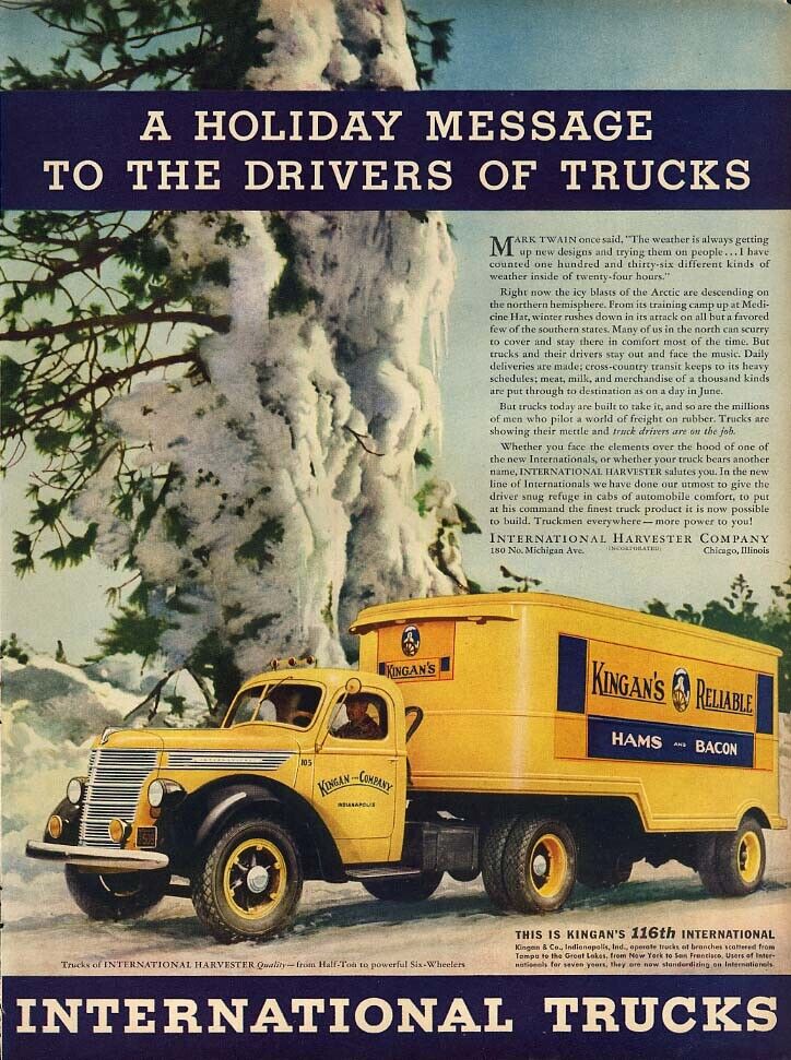 A Holiday message to truck drivers International Kingan\'s Hams truck ad 1938 L