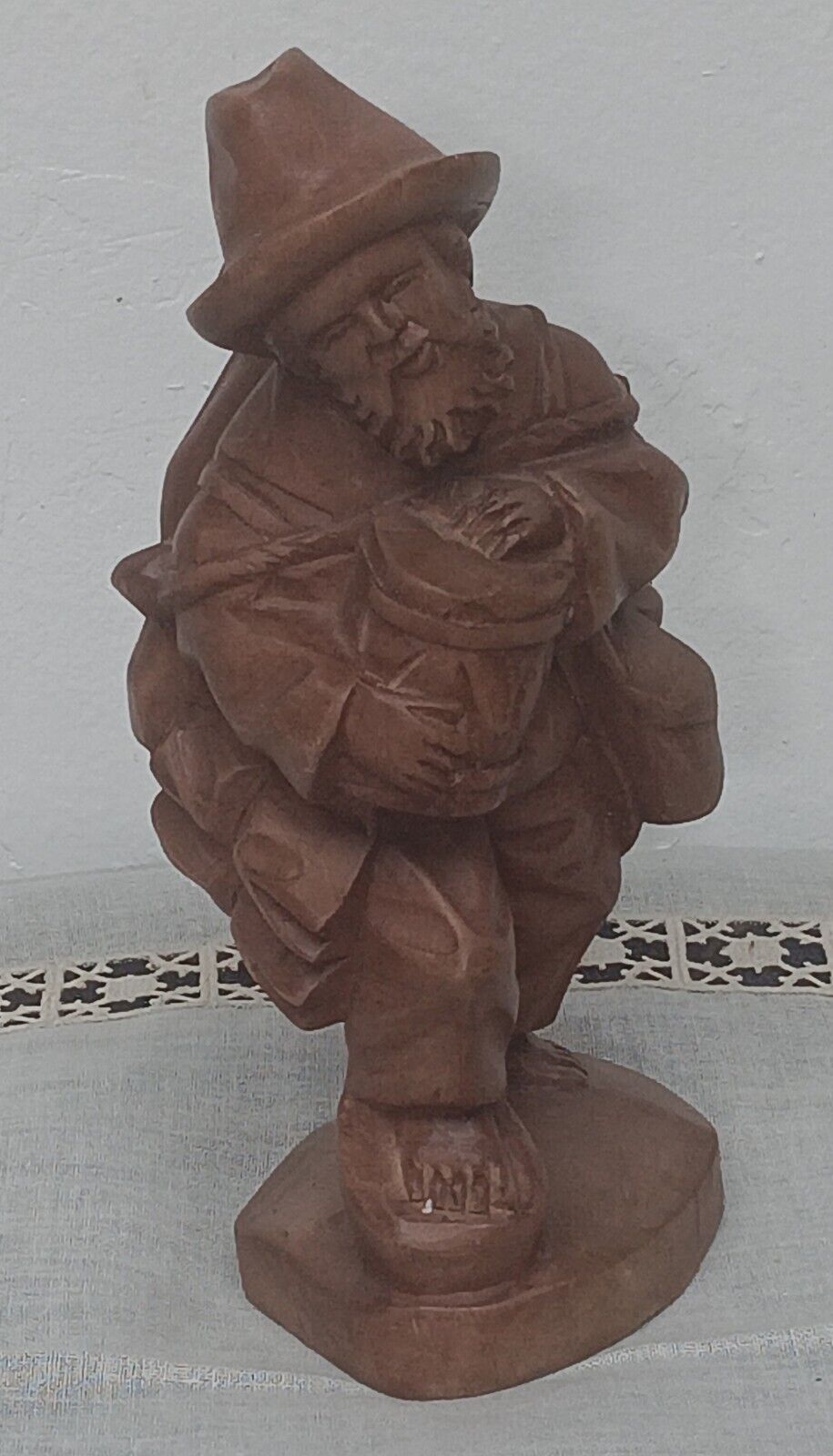 VTG Hand Carved Wooden Barefooted Traveling Hobo Man Folk Art Statue Figurine