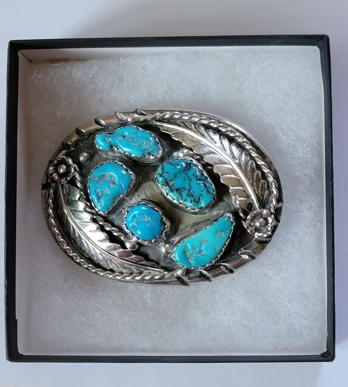 NATIVE AMERICAN VINTAGE STERLING SILVER TURQUOISE BELT BUCKLE INDIAN AMAZING