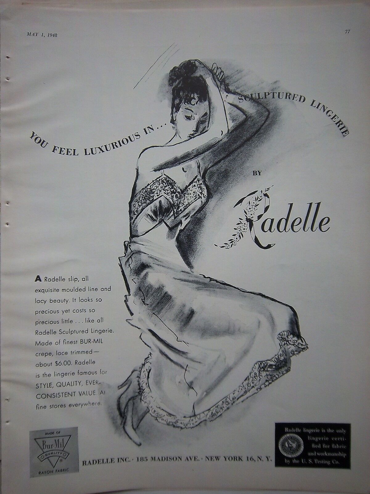 1948 Vintage RADELLE Women's SLIP Lacy Beauty Lingerie Ad