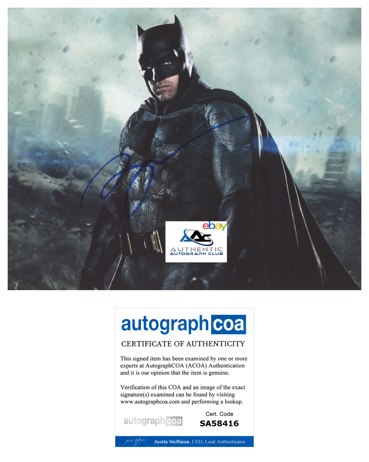 BEN AFFLECK AUTOGRAPH SIGNED 8x10 PHOTO BATMAN VS SUPERMAN JUSTICE LEAGUE ACOA