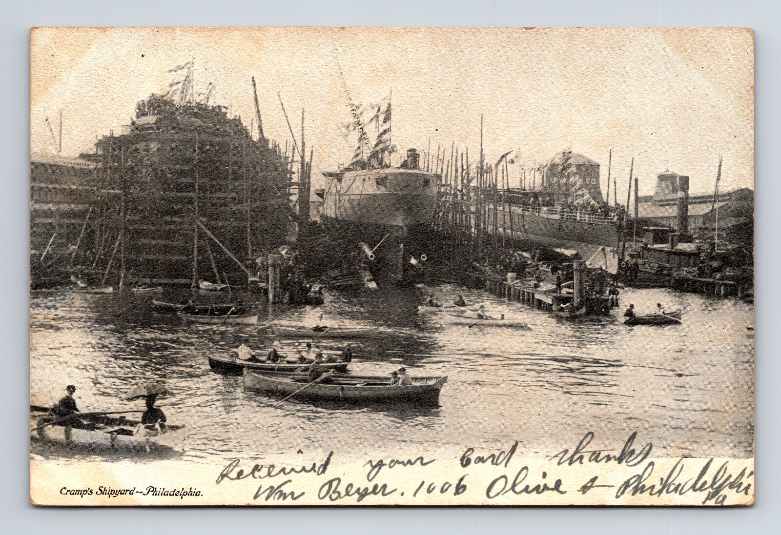 1905 Cramps Shipyard Ship Building Dock Philadelphia PA J Murray Jordan Postcard