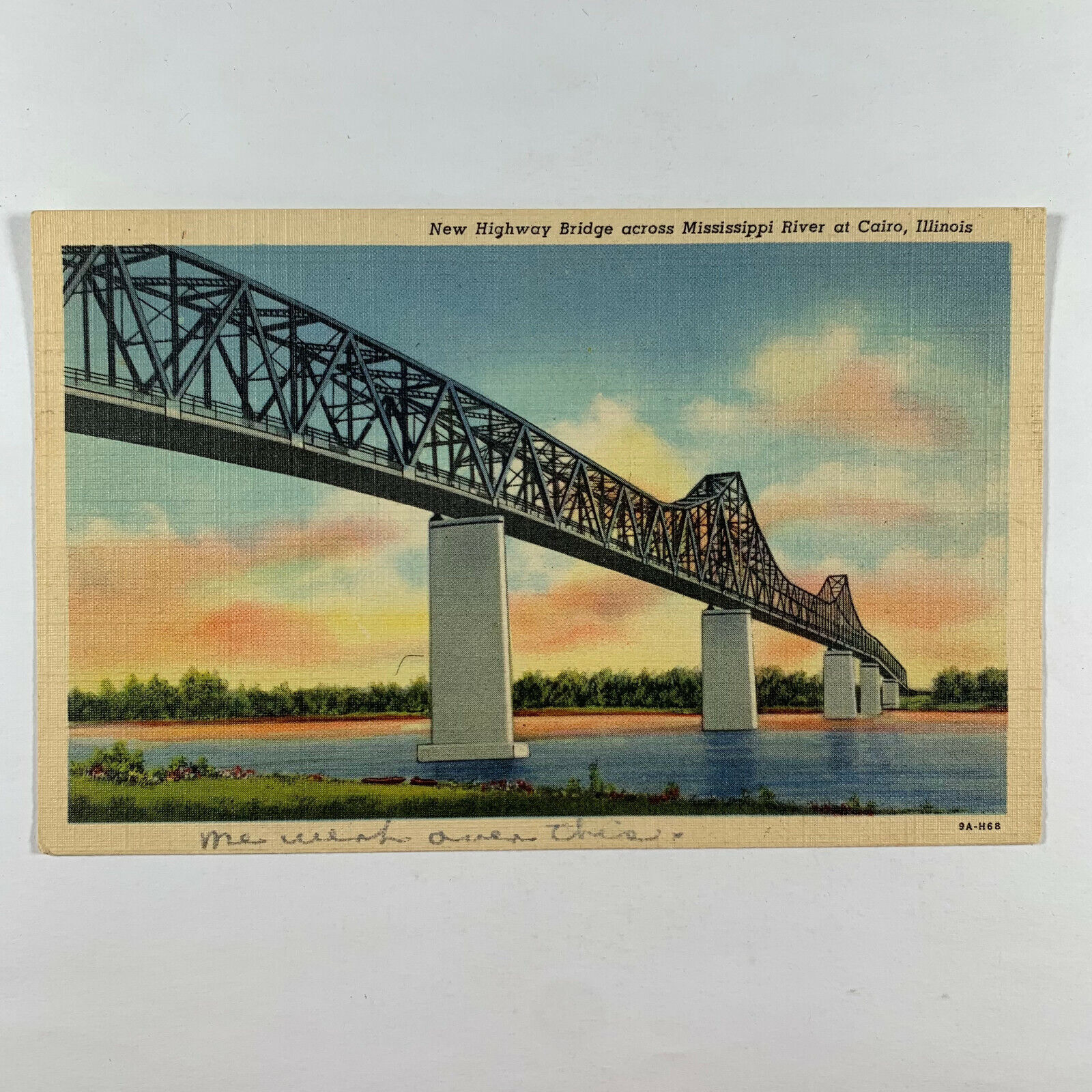 Postcard Illinois Cairo IL New Highway Bridge 1951 Posted Linen