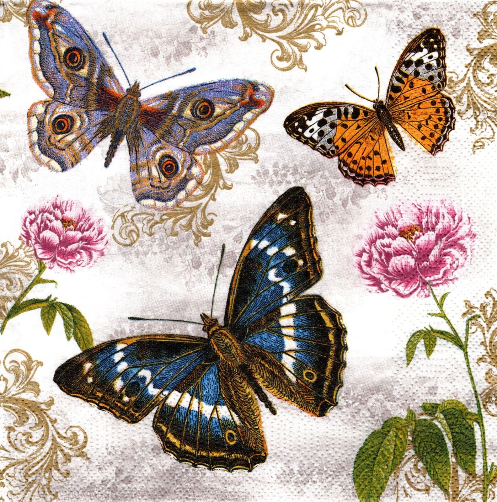 (2) Two Paper Lunch Napkins for Decoupage/Mixed Media - Butterflies on Retro