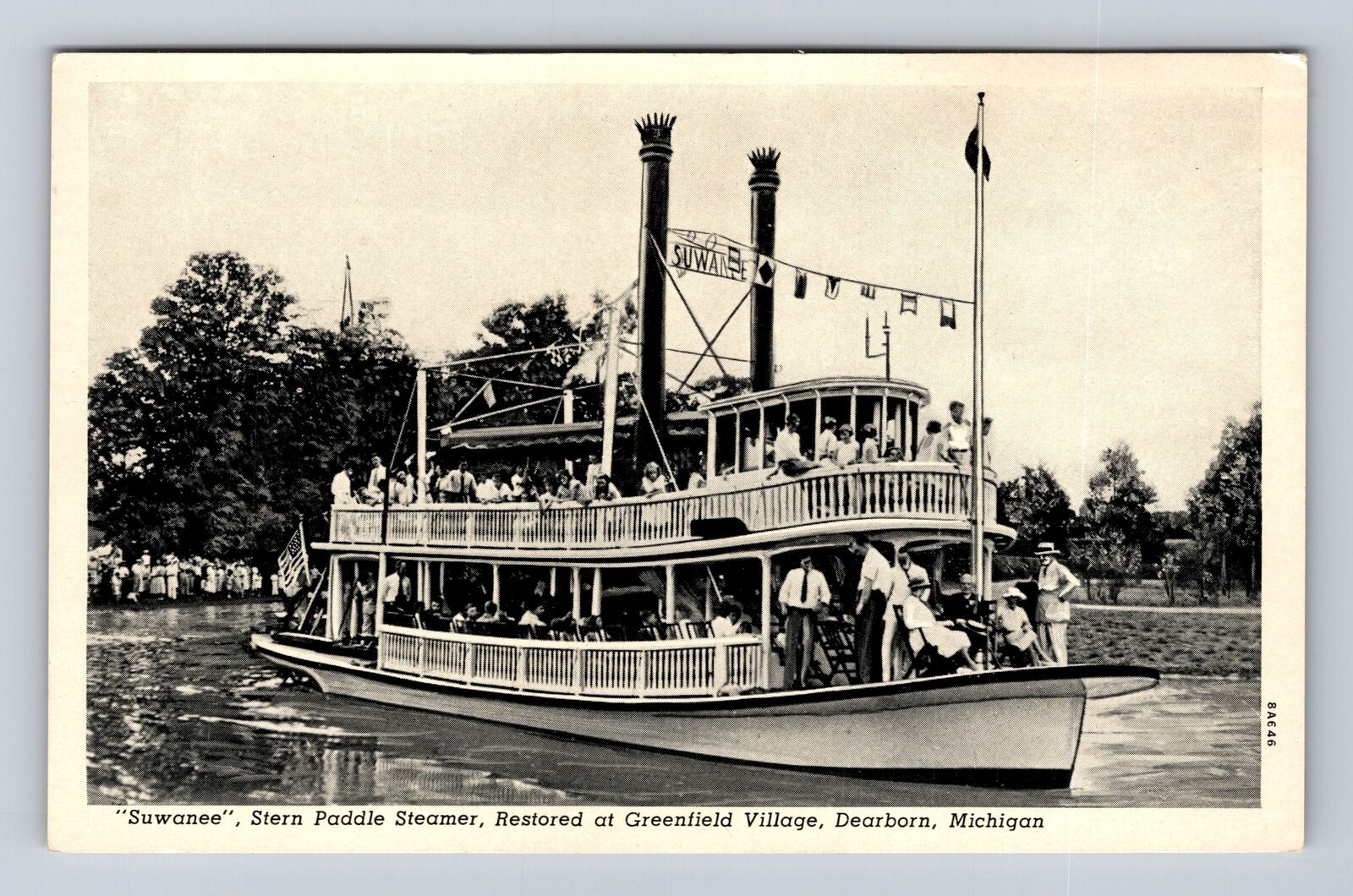 Dearborn MI-Michigan, Suwanee Stern Paddle Wheeler, Antique Vintage Postcard