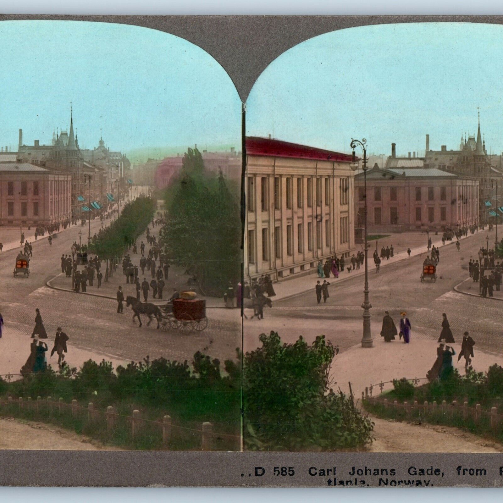 c1900s Oslo, Norway Carl Johans Gate @ Palace Park Stereo Real Photo Colored V22