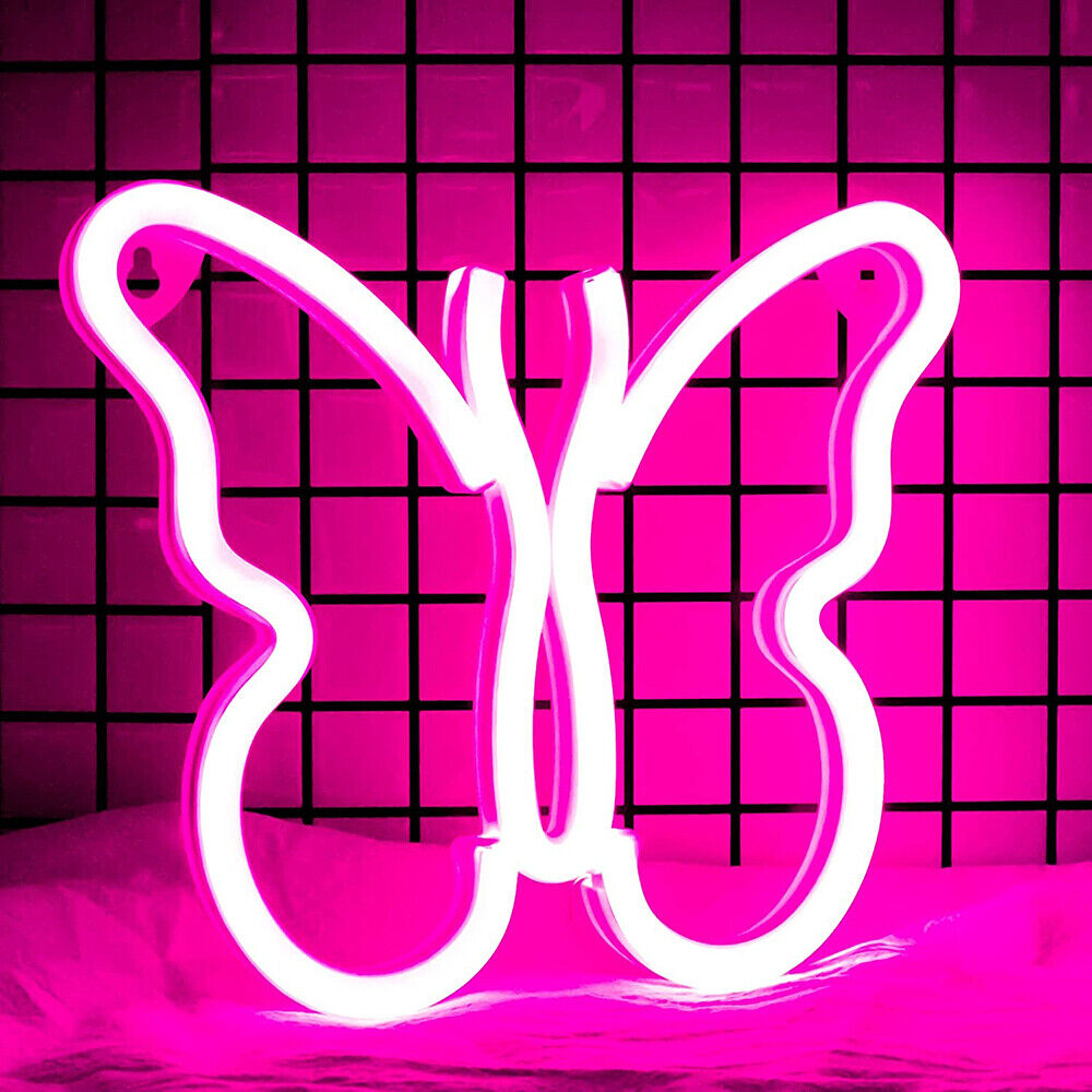 Butterfly-Pink LED Neon Sign Lights USB Power Kid Gift Bedroom Indoor Wall Decor